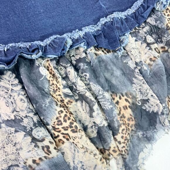 90s Y2K Ashley Stewart Skirt Womens 22W Boho Chic Denim Jean Fairy Leopard - Picture 2 of 7